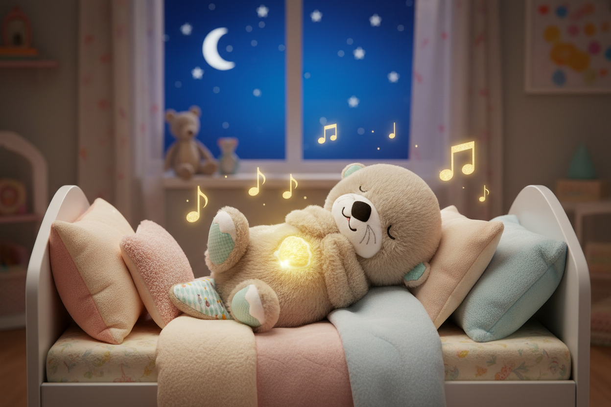 Cozy bedtime scene with GlowHug Bear