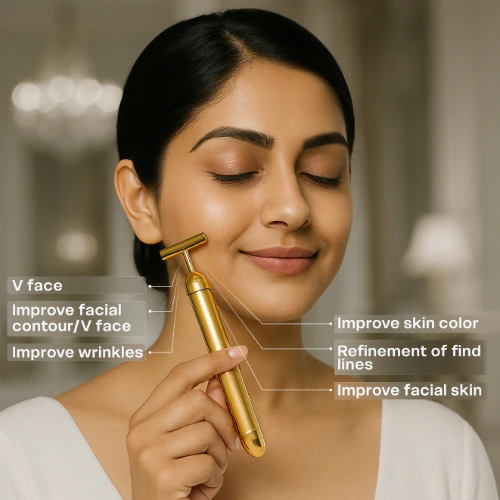 24K Gold Energy Beauty Bar Electric Facial Massage Roller